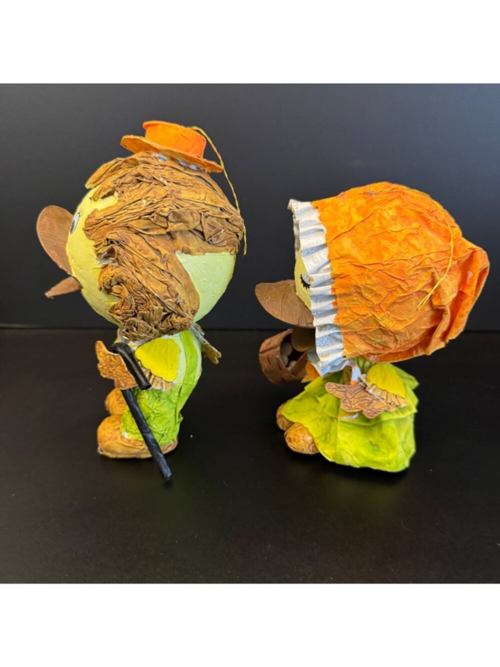 Vintage Handmade Papier-Mâché Duck Figurines Boy & Girl Set Rustic Yellow & Oran - Picture 6 of 16